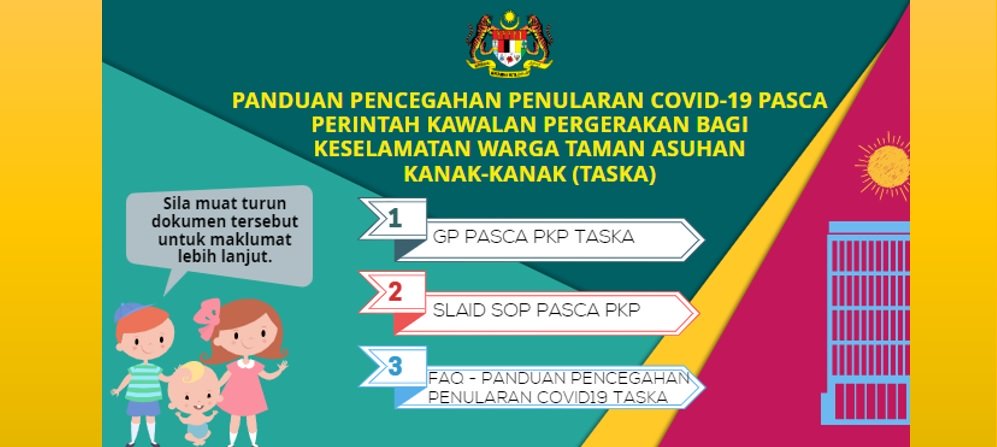 PANDUAN PENCEGAHAN PENULARAN COVID-19 PASCA PERINTAH KAWALAN PERGERAKAN BAGI KESELAMATAN WARGA TAMAN ASUHAN KANAK-KANAK (TASKA) PANDUAN PENCEGAHAN PENULARAN COVID-19 PASCA PERINTAH KAWALAN PERGERAKAN BAGI KESELAMATAN WARGA TAMAN ASUHAN KANAK-KANAK (TASKA)